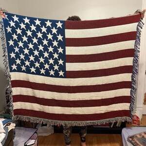 Vintage Style American Flag Woven Cotton Tapestry Throw Blanket with Fringe